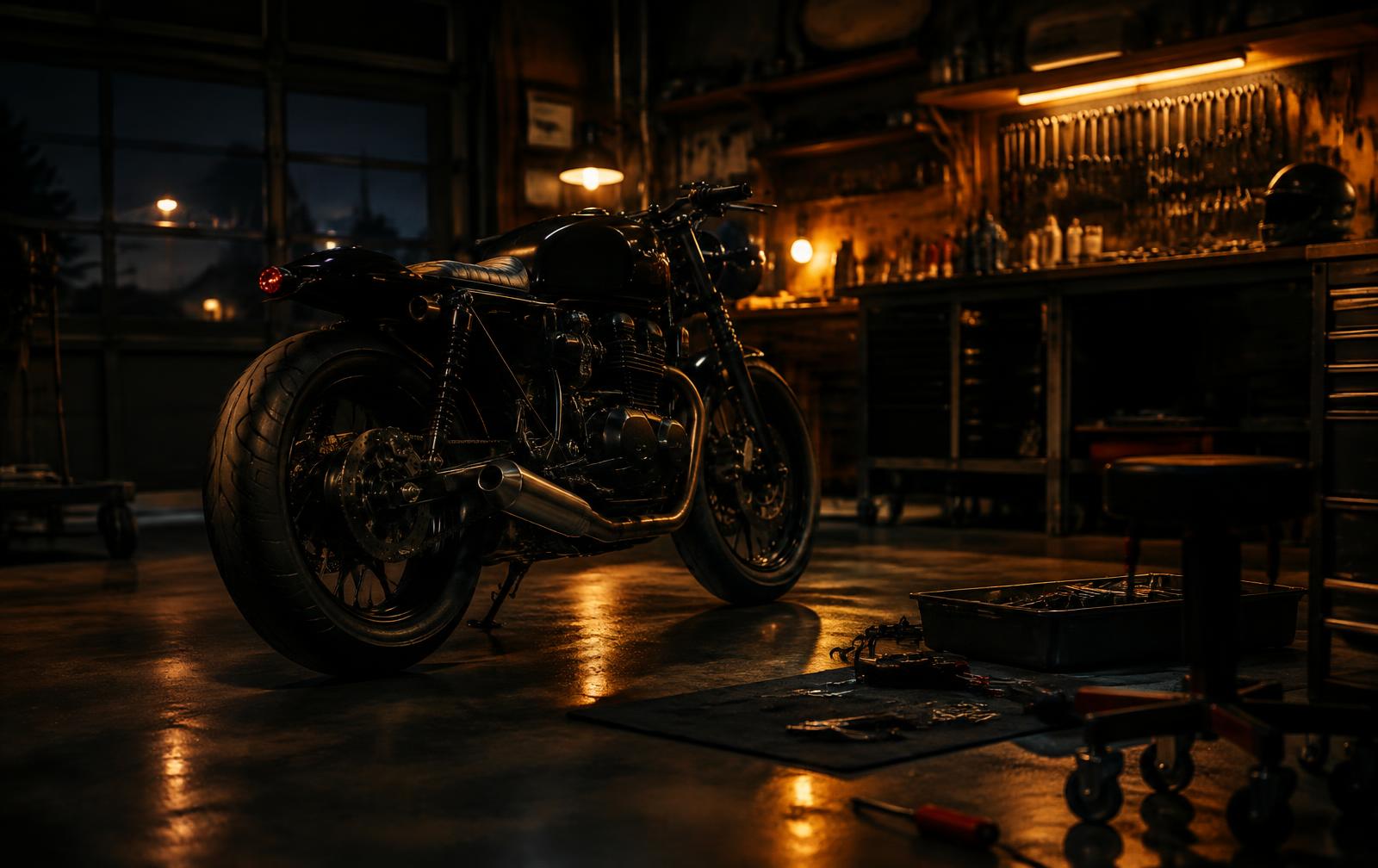 Motorcycle in a workshop